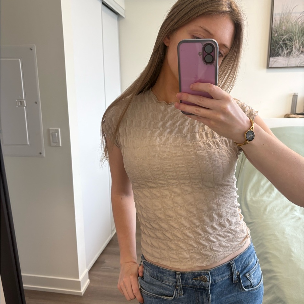 Beige Bubble Textured Top